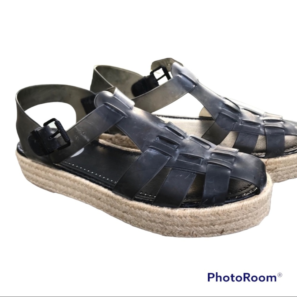 Sam Edelman Black Jelly Fisherman Espadrille Platform Sandals Sz. 7